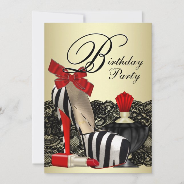 Invitación Red Zebra High Heel Shoes Red Zebra Fiesta (Anverso)