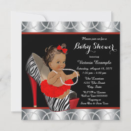 Invitación Red Zebra Pearl High Heel Shoe Ethnic Baby Shower