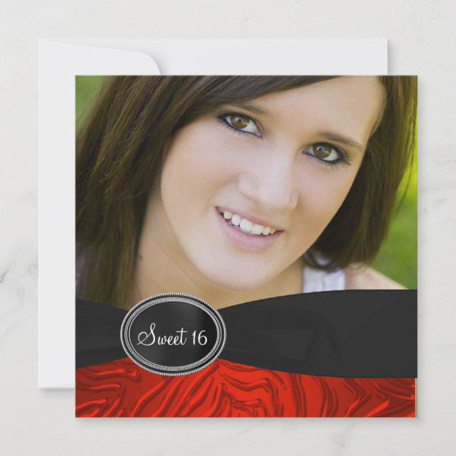 Invitación Red Zebra Photo Sweet 16 Birthday Party (Anverso)