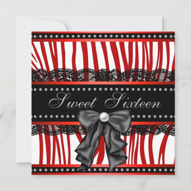 Invitación Red Zebra Sweet Sixteen Birday Party (Anverso)