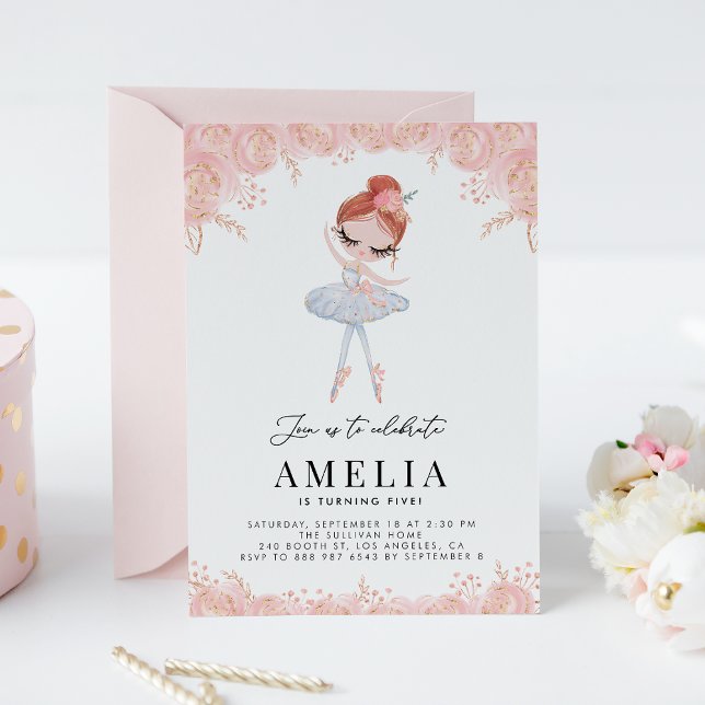 Invitación Redhead Ballerina en el cumpleaños floral de la ve (Subido por el creador)