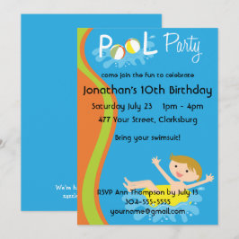 Invitación Redhead del muchacho de la fiesta en la piscina