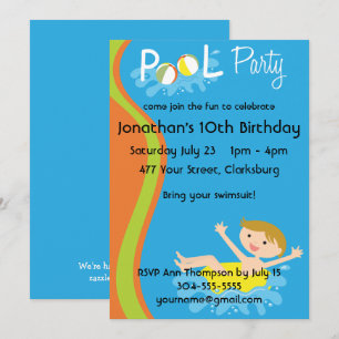 Invitación Redhead del muchacho de la fiesta en la piscina