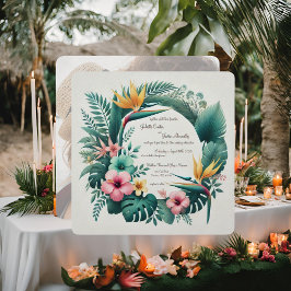 Invitación redonda de boda con esencia tropical li