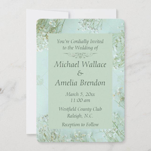 Invitación redonda de Boda de flores blancas Verde (Anverso)