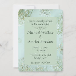 Invitación redonda de Boda de flores blancas Verde