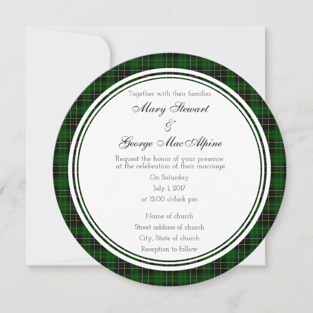 Invitación redonda de Bodas de MacAlpine Scottish (Anverso)