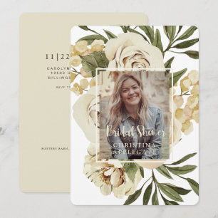 Invitación Redonda de ducha de foto de novia floral de crema
