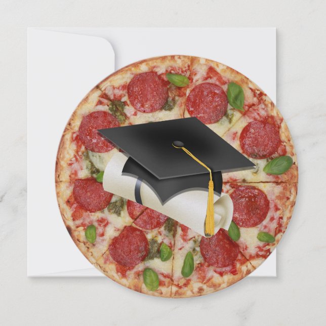 Invitación redonda de Fiesta Pizza de Graduación (Anverso)