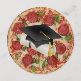 Invitación redonda de Fiesta Pizza de Graduación