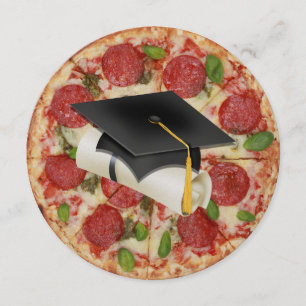 Invitación redonda de Fiesta Pizza de Graduación