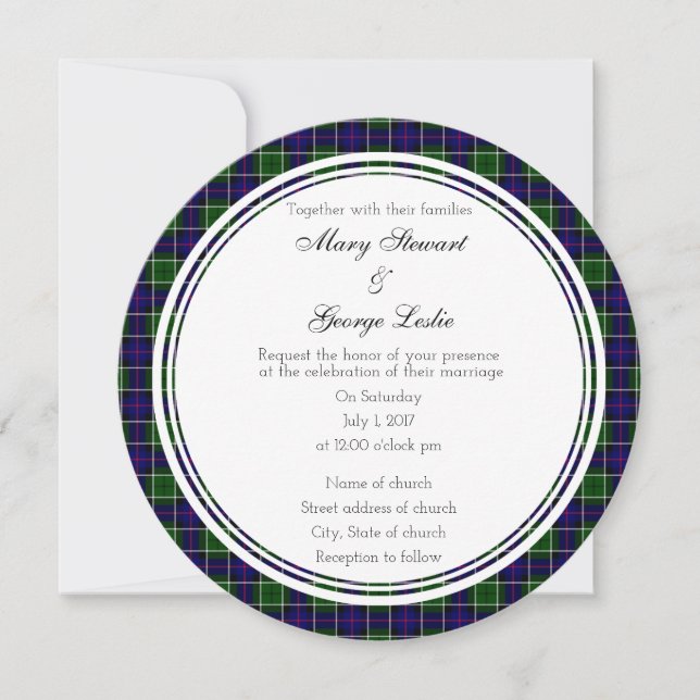 Invitación redonda de Leslie Scottish Boda (Anverso)