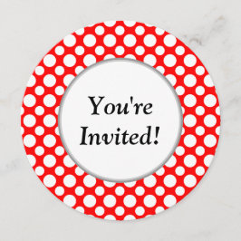 Invitación redonda de puntos de polka blanco para 
