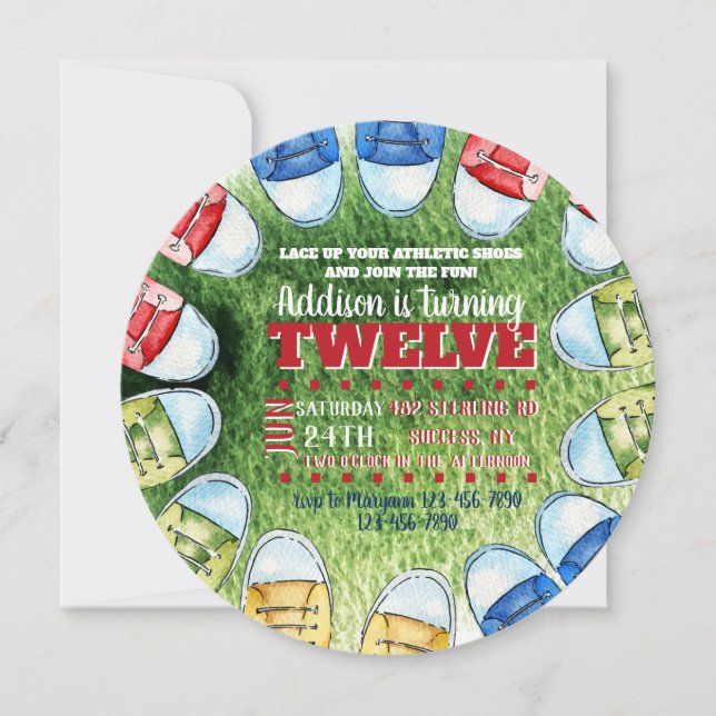 Invitación redonda de zapatos atléticos (Anverso)