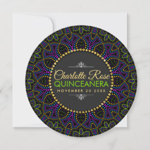 Invitación Redonda Groovy Quinceañera Mandala de N