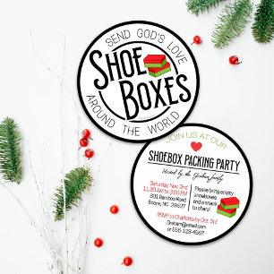Invitación redonda para fiesta de caja de zapatos