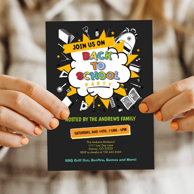 Invitación Reducir al Fiesta de familia escolar (Cute Back to School Family Party Invitation)