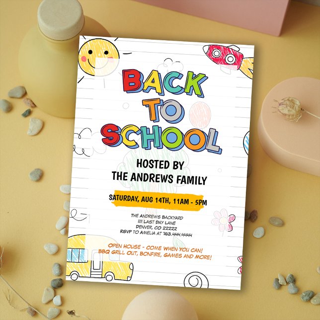 Invitación Reducir al Fiesta de familia escolar (Cute Back to School Family Party Invitation)
