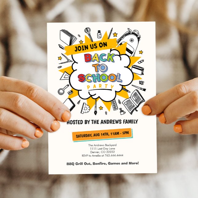 Invitación Reducir al Fiesta de familia escolar (Cute Back to School Family Party Invitation)