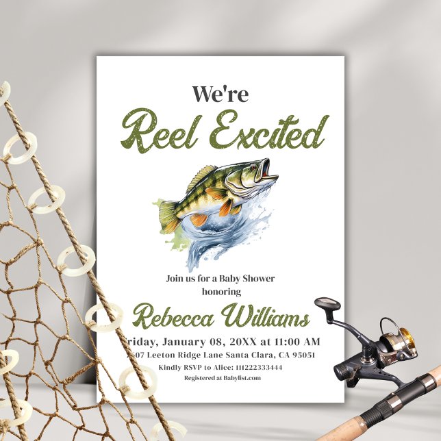 Invitación Reel emocionada pescador de peces gordos Baby Show (Subido por el creador)