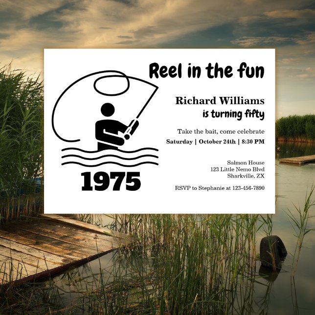 Invitación Reel en el divertido pescador moderno 50 cumpleaño (Subido por el creador)