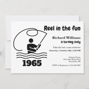 Invitación Reel en el divertido pescador moderno cumpleaños n