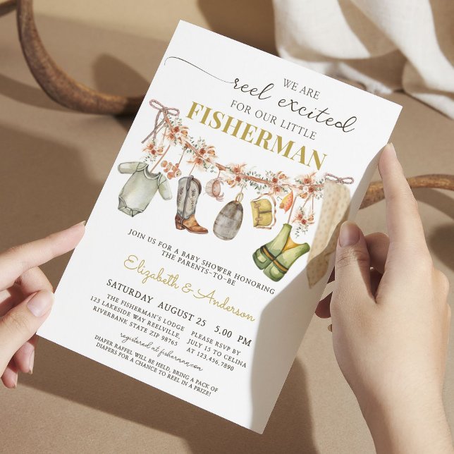 Invitación Reel entusiasmado Pequeño Pescador Baby Shower (Subido por el creador)
