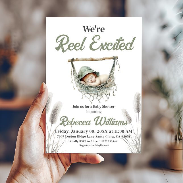 Invitación Reel entusiasmado Pequeño Pescador Baby Shower (Subido por el creador)