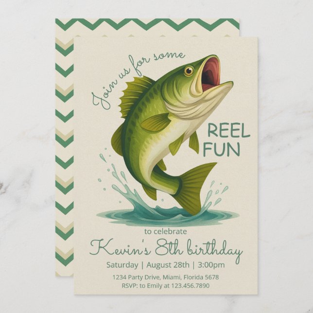Invitación Reel in the Fun Fishing Birthday (Anverso / Reverso)