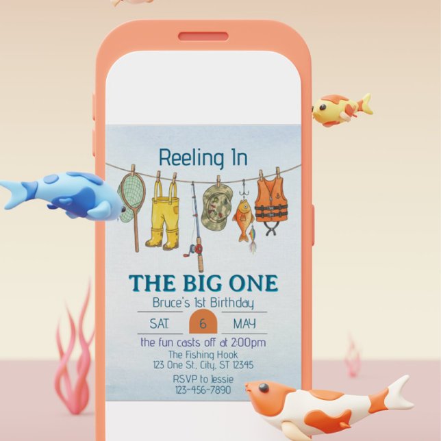 Invitación Reeling The Big One, Fishing Line 1st Birthday (Subido por el creador)