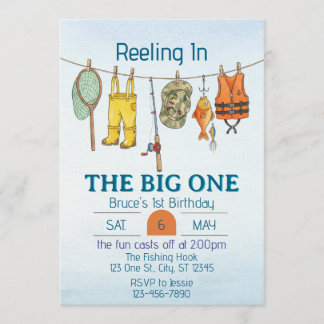 Invitación Reeling The Big One, Fishing Line 1st Birthday