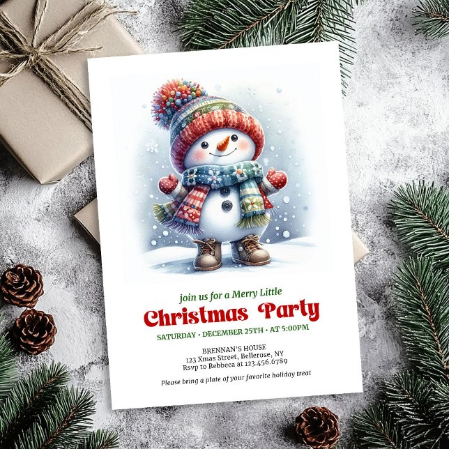 Invitación refinada de Navidad de muñeco de nieve  (Refined Christmas snowman invite kids holiday editable

)