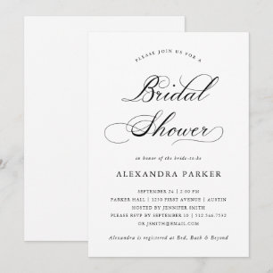 Invitación Refinada ducha de novias con caligrafía blanca y n