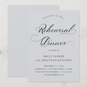 Invitación Refinado Caligrafía Cena de ensayo gris suave
