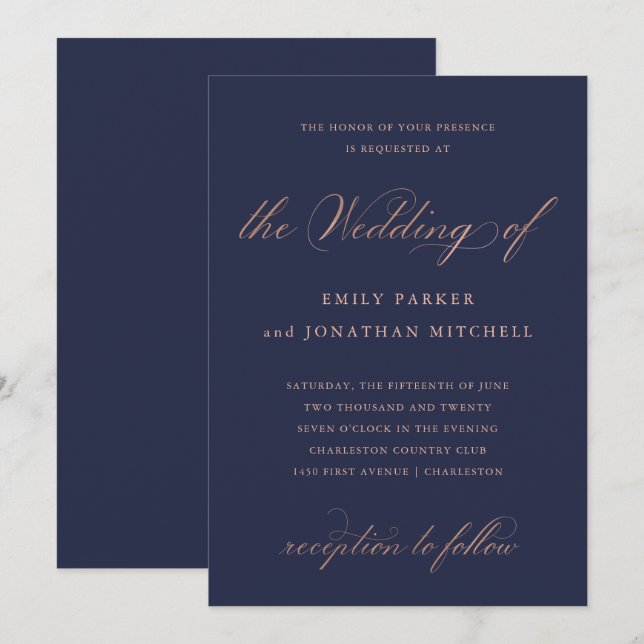 Invitación Refinado | caligrafía de Boda de oro Rosa Faux (Anverso / Reverso)