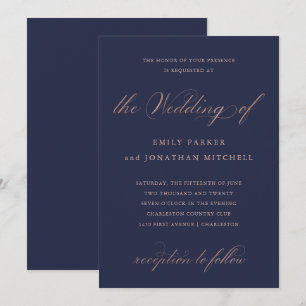 Invitación Refinado   caligrafía de Boda de oro Rosa Faux
