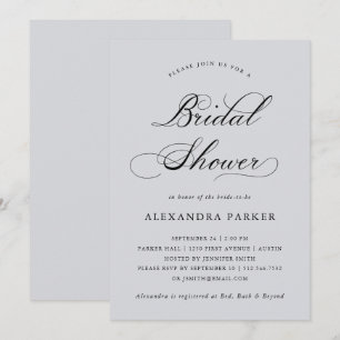 Invitación Refinado Caligrafía sobre la ducha de novia gris