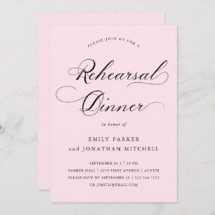 Invitación Refinado   Cena de ensayo rosa de Rubor caligrafía