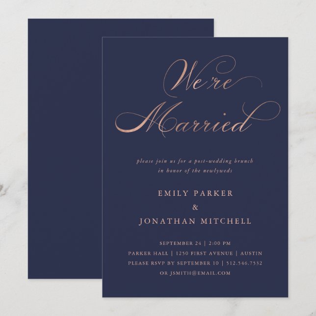 Invitación Refinado| Faux Rosa Gold Post-Boda Brunch (Anverso / Reverso)