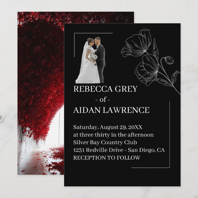 Invitación Refined Black White Wedding Overlay Picture 2026  (Anverso / Reverso)