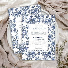 Invitación Refined Blue Floral Toile Classic Wedding Invite