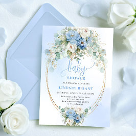 Invitación Refined Blue Peony Floral Eucalyptus Baby Shower