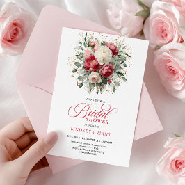 Invitación Refined Bohemian Crimson Red White Gold Shower