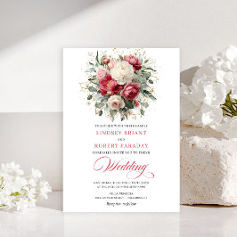 Invitación Refined Bohemian Ruby Red White Gold Invitation