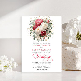 Invitación Refined Bohemian Ruby Red White Gold Invitation