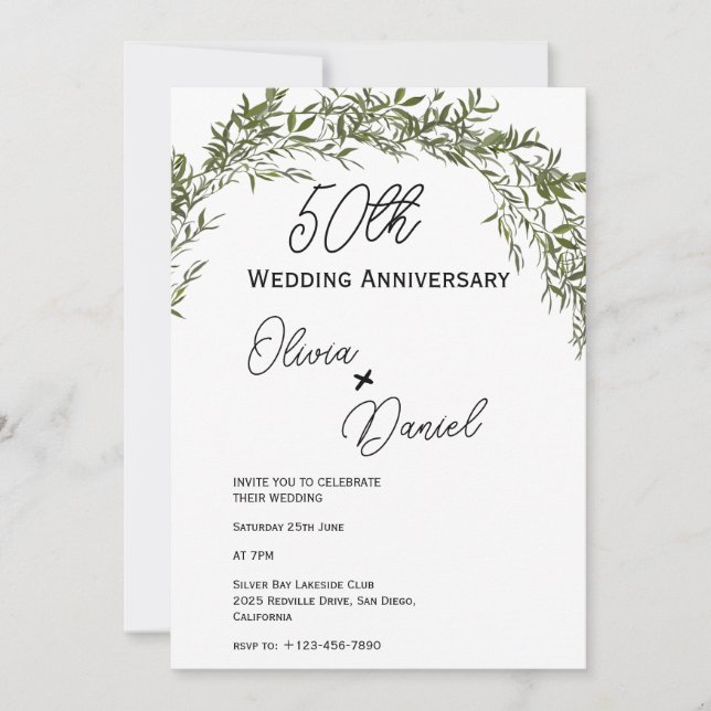 Invitación Refined Classic Greenery Wedding Anniversary (Anverso)