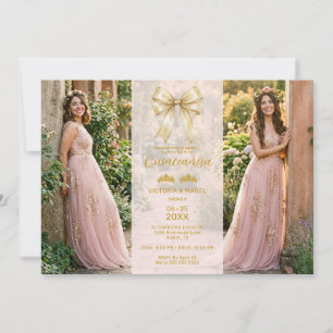 Invitación Refined Coquette Blush Pink Twins Quinceañera 