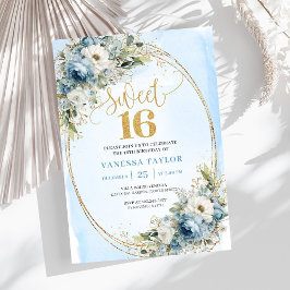 Invitación Refined Dusty Blue Greenery Sweet Sixteen Invites