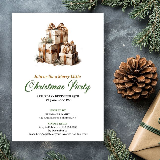 Invitación Refined Green And Gold Christmas Gifts Invitation (Refined Green And Gold Christmas Gifts Invitation)