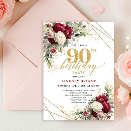 Invitación Refined Red and White Roses 90th Birthday Invite